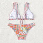 Damen Triangel-Bikini mit buntem Patchwork-Muster