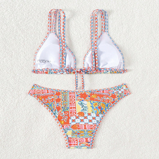 Damen Triangel-Bikini mit buntem Patchwork-Muster R&B