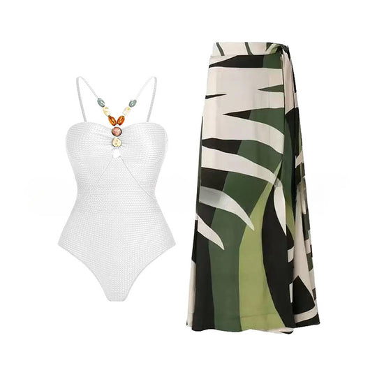 Damen Einteiliger Badeanzug mit modischen Schmuckdetails R&B