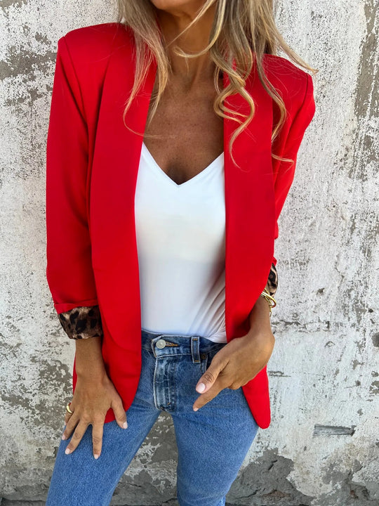 Damen Eleganter Blazer mit animalischem Muster an den Ärmeln R&B