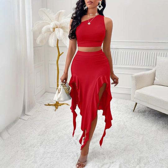 Damen Midi-Rock mit hohem Schlitz und asymmetrischem Saum R&B