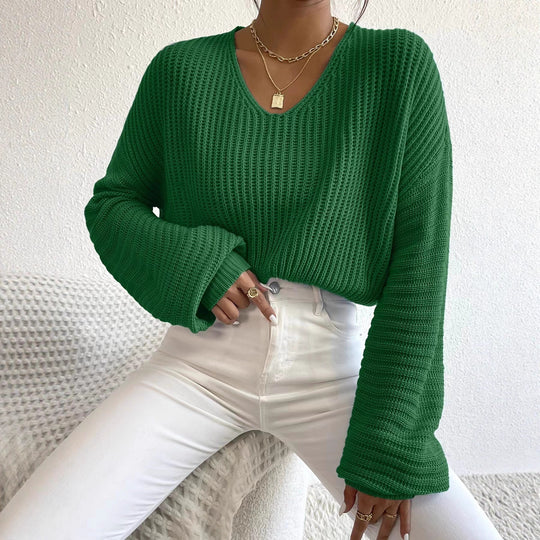 Damen Strukturierter Pullover mit V-Ausschnitt und weiten Ärmeln R&B