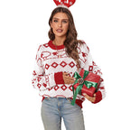 Damen Strickpullover mit fröhlichem Muster und lässigem Schnitt R&B
