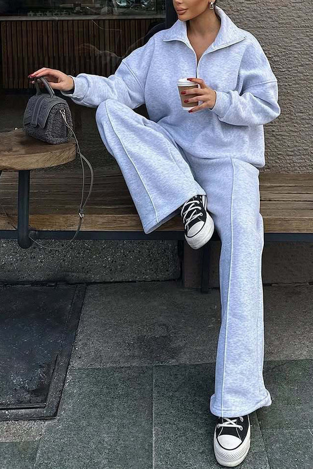 R&B | Vibes Halb Offenes Pullover Sweatshirt und Hose Zwei Teiliges Satz