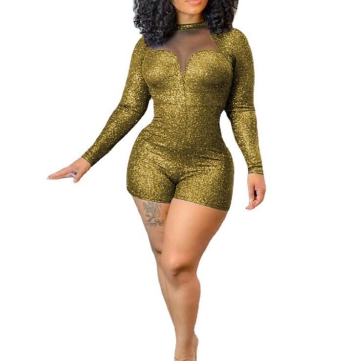 Damen Funkelndes Einteiler-Overall mit transparenten Einsätzen R&B