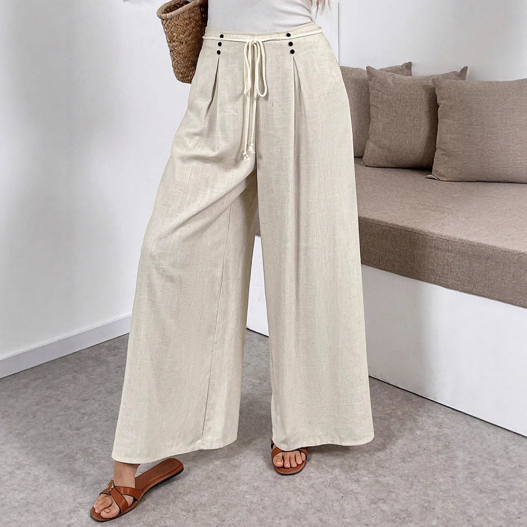Damen Weit geschnittene Leinenhose mit verstellbarem Bund R&B