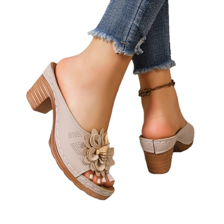 Damen Offene Sling-Pantoletten mit floraler Applikation R&B