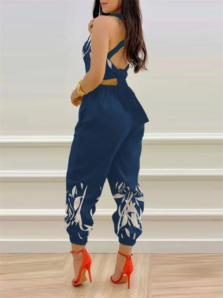 Damen eleganter Jumpsuit mit detailverliR&Btem Blättermotiv R&B