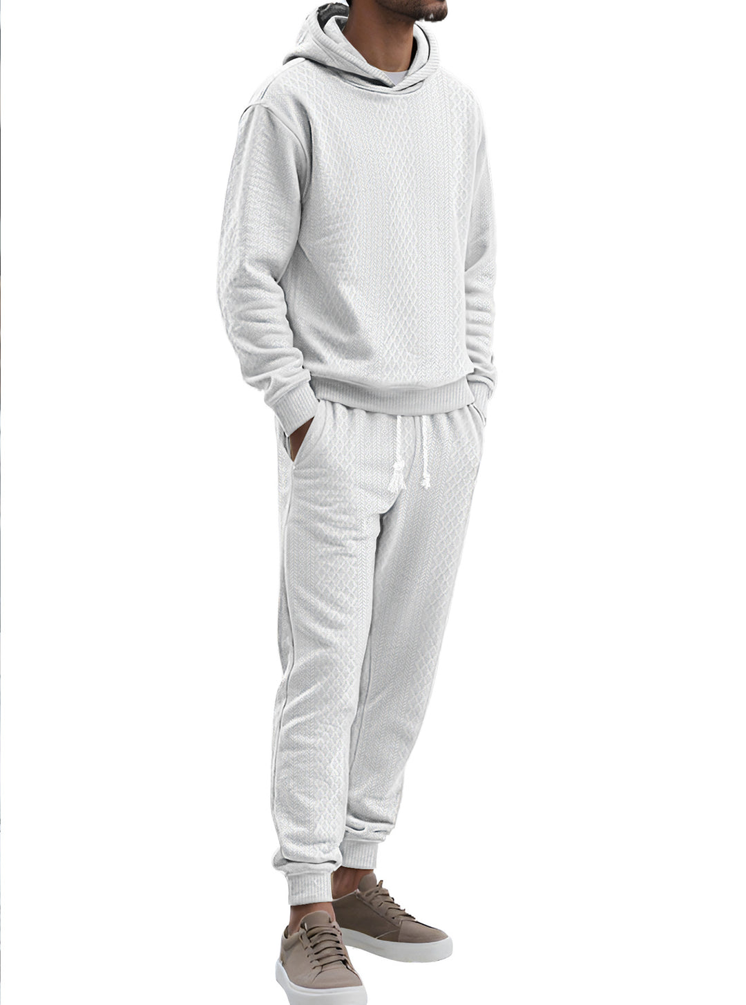 Herren nan strukturierter Velours-Jogginganzug mit Kapuzenpullover und Kordelzughose R&B