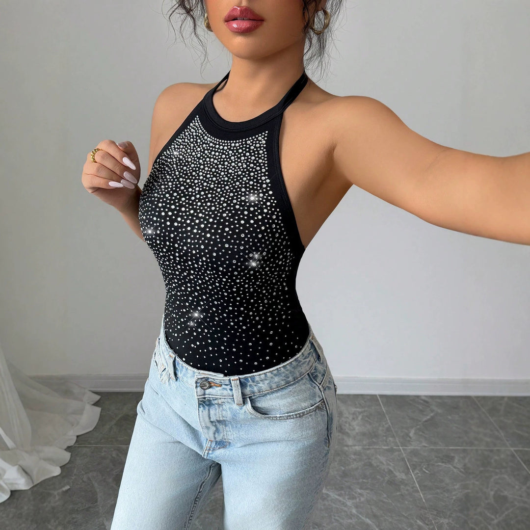Damen nan Neckholder-Body mit Hochkragen und funkelndem Strassverlauf R&B