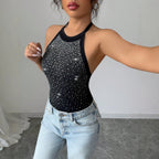 Damen nan Neckholder-Body mit Hochkragen und funkelndem Strassverlauf R&B