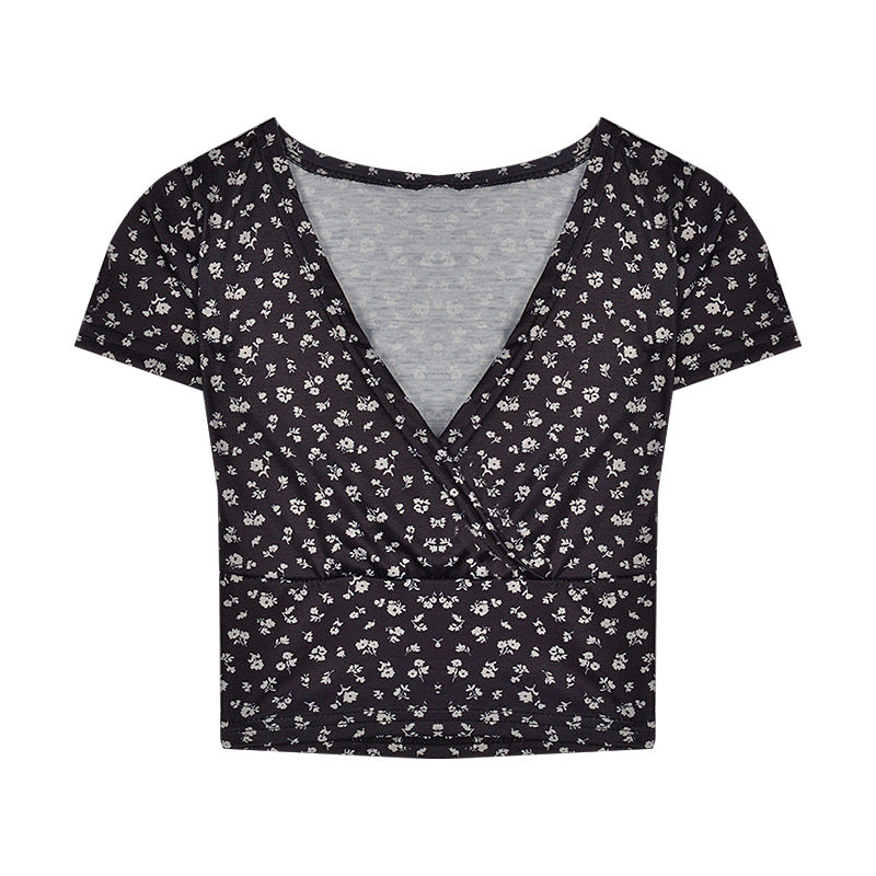 Damen Crop-Top mit floralem Muster und elegantem V-Ausschnitt