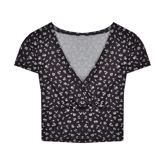 Damen Crop-Top mit floralem Muster und elegantem V-Ausschnitt R&B