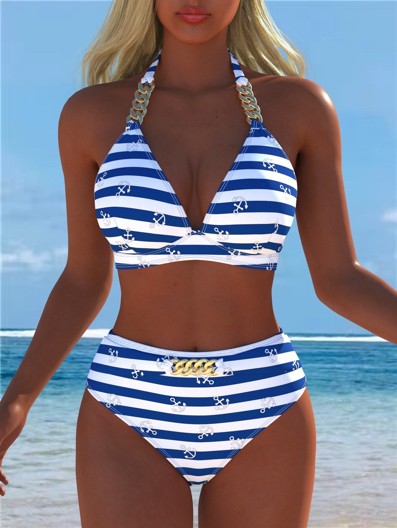 Damen Bikini mit luxuriösem Marmormuster und edlen Details R&B