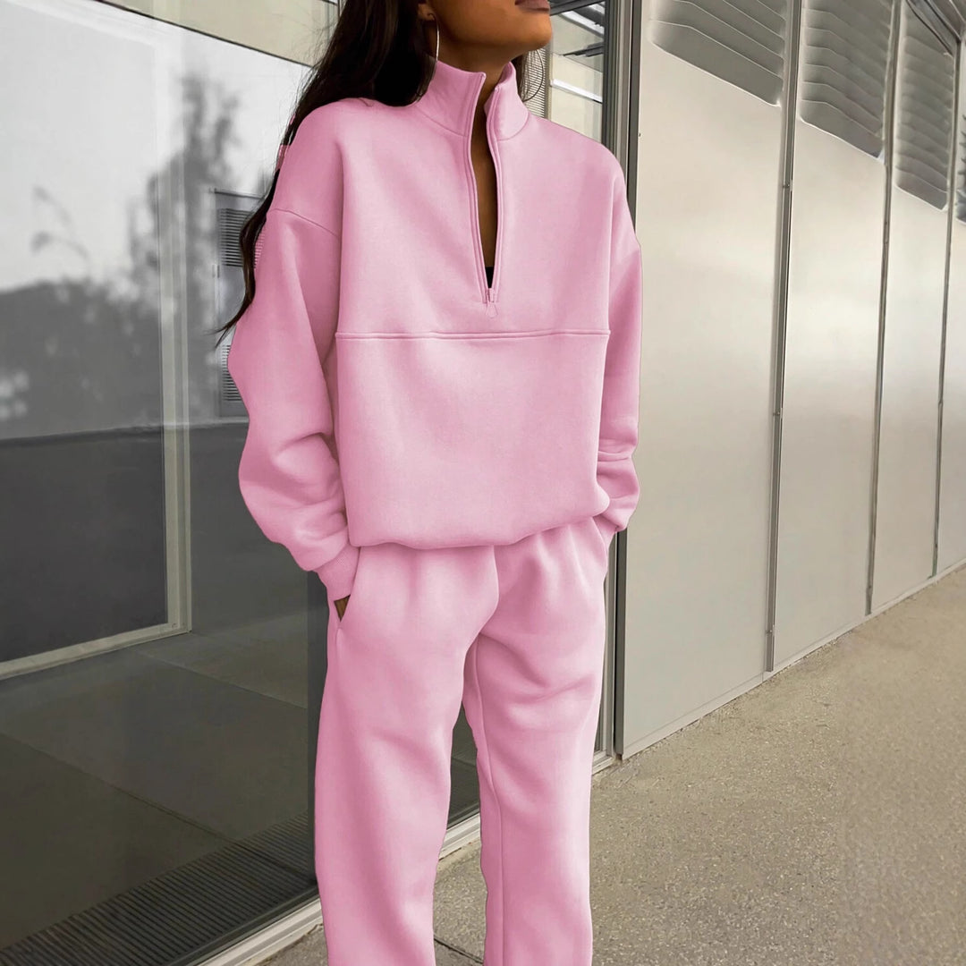 Damen bequemer Polarkragen Sweater mit passender Jogginghose R&B