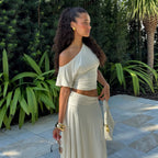 Damen Elegantes Maxikleid mit asymmetrischem Design und Raffung R&B