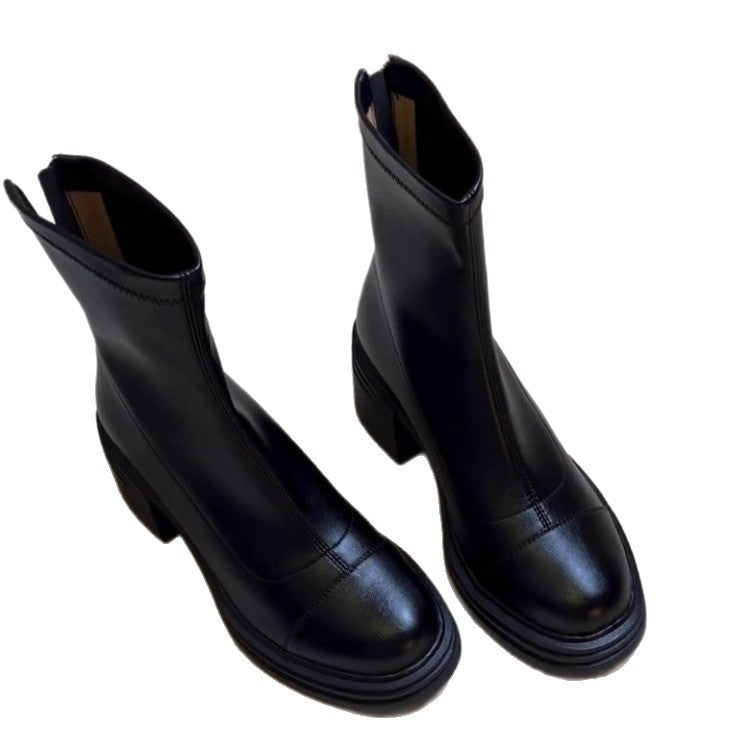 Damen elegante Stiefeletten mit modischem Reißverschluss und robustem Blockabsatz R&B