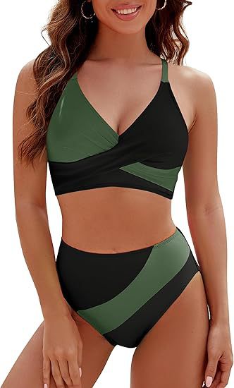 Damen Hoch tailliertes Bikini-Set mit modischem Wickeloberteil R&B