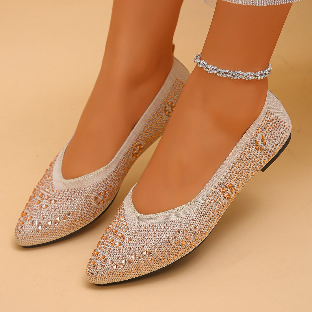 Damen Ballerinas mit funkelndem Strass und dekorativem Lochmuster R&B