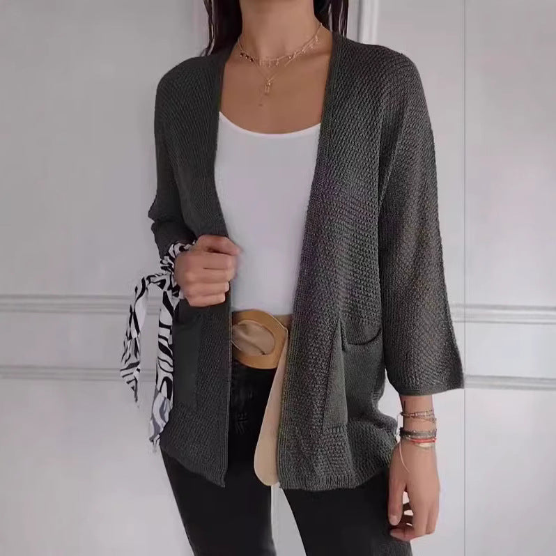 Damen luftiger Strickcardigan mit praktischen Taschen und 3/4-Ärmeln R&B