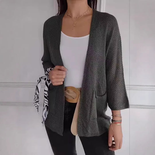 Damen luftiger Strickcardigan mit praktischen Taschen und 3/4-Ärmeln R&B