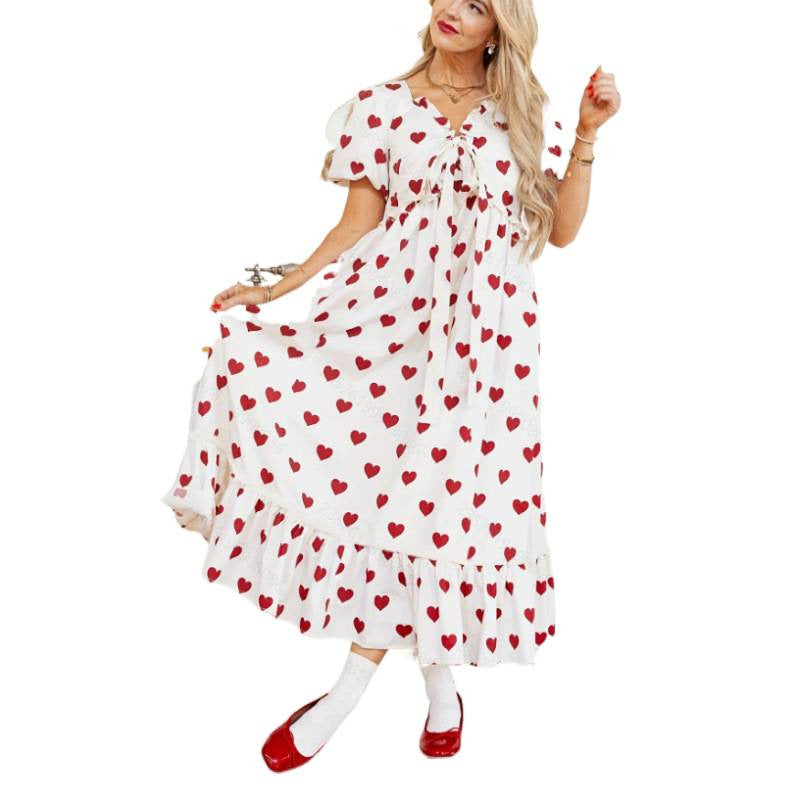 Damen Maxikleid mit verspieltem Herzmuster und Volantdetails R&B