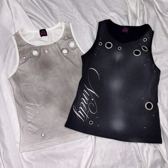 Damen Trendiges Tanktop mit dekorativen Ösen und schimmerndem Stoff R&B