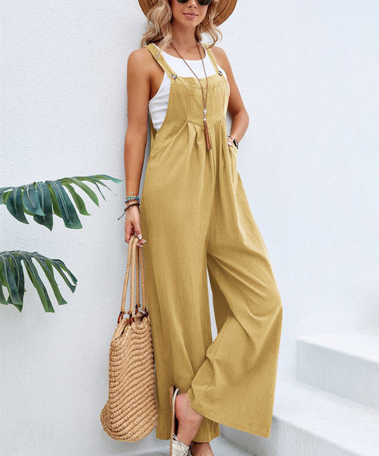 Damen Lässiger Jumpsuit mit weitem Bein und verstellbaren Trägern R&B