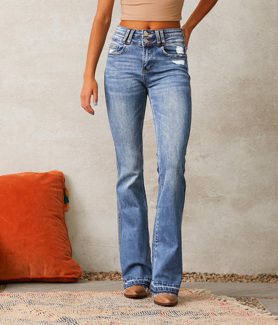Damen Flared Jeans mit lässigem Schnitt und modischen Destroyed-Details R&B