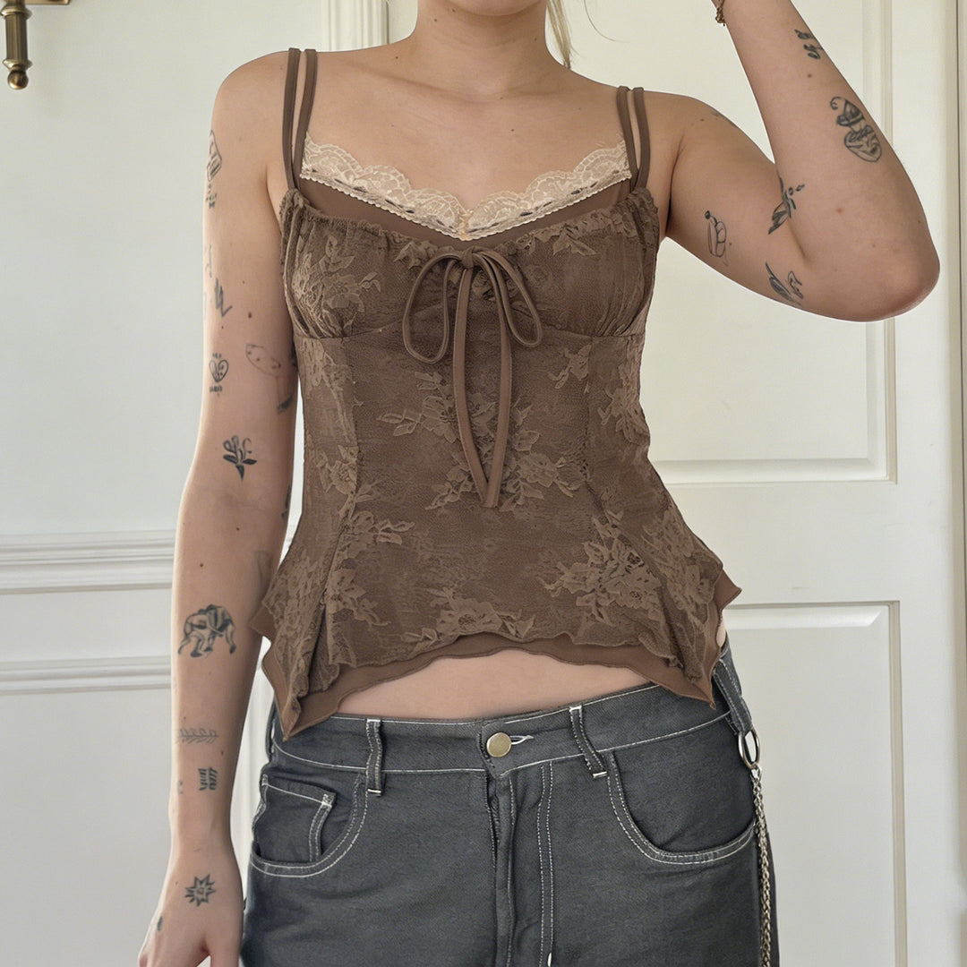 Damen Spitzen-Corsage-Oberteil mit raffinierten Trägerdetails und elegantem Knoten R&B