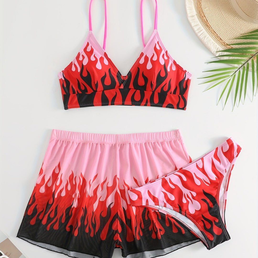 Damen Triangel-Bikini mit aufregendem Flammenmuster R&B