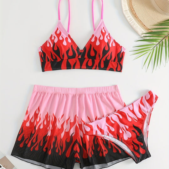 Damen Triangel-Bikini mit aufregendem Flammenmuster R&B