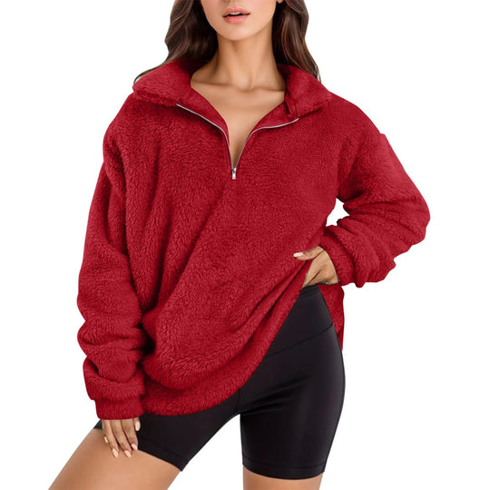 Damen Fleece-Pullover mit halbem Reißverschluss und Oversize-Schnitt R&B