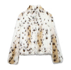 Damen luxuriöse Faux-Fur Jacke mit animalischem Print