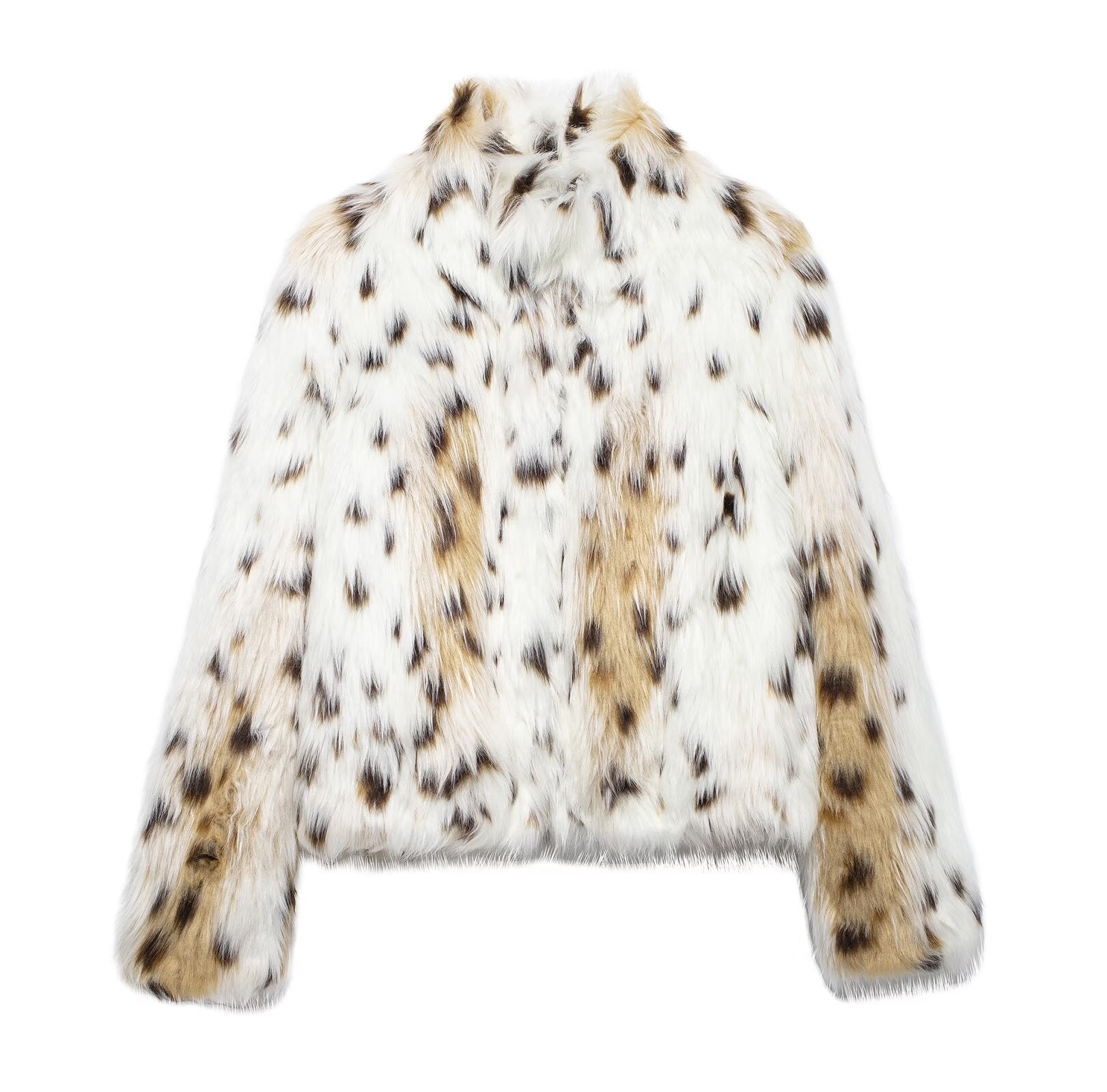 Damen luxuriöse Faux-Fur Jacke mit animalischem Print