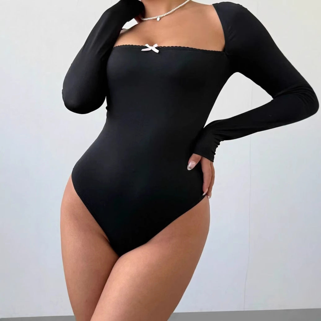Damen Figurbetontes Langarm-Body mit elegantem Ausschnitt R&B