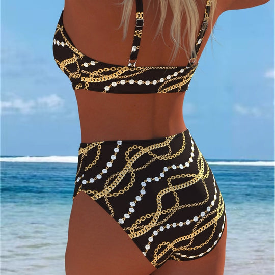 Damen Bikini-Set mit luxuriösem Ketten-Design und hohem Taillenbund R&B