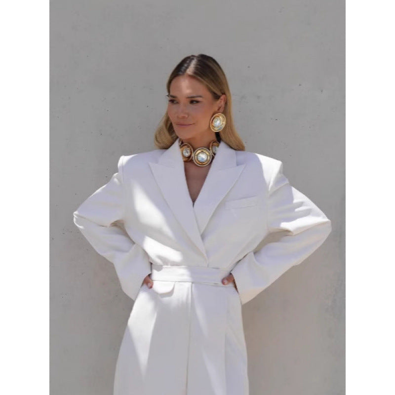 Damen elegante Oversized Blazerjacke mit Taillengürtel R&B