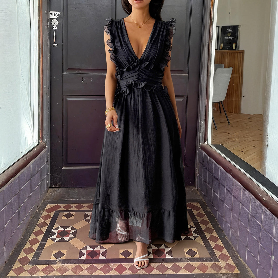 Damen Elegantes Wickelkleid mit Rüschendetails und taillierter Silhouette R&B