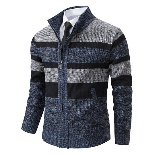 Herren Strickjacke mit Stehkragen und modernem Streifenmuster R&B