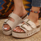 Damen Komfortable Wedge-Pantoletten mit verstellbarem Riemendesign und dekorativen Schnallen R&B