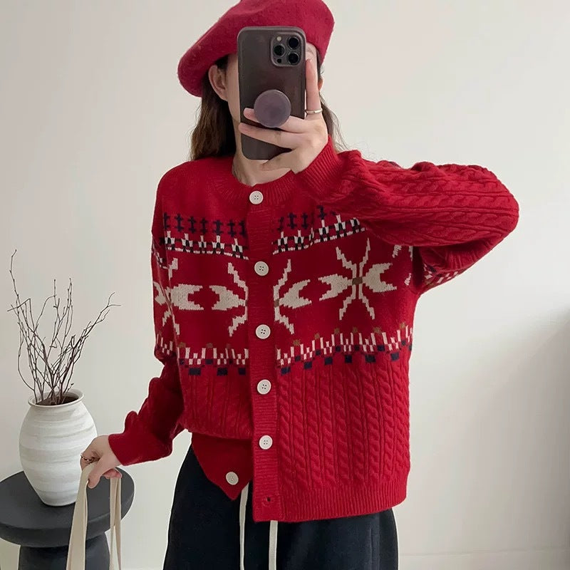 Damen Grobstrick-Cardigan mit dekorativem Zopfmuster und Knopfdetails R&B