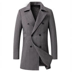 Herren eleganter Doppelreiher-Mantel mit strukturiertem Herringbone-Muster R&B