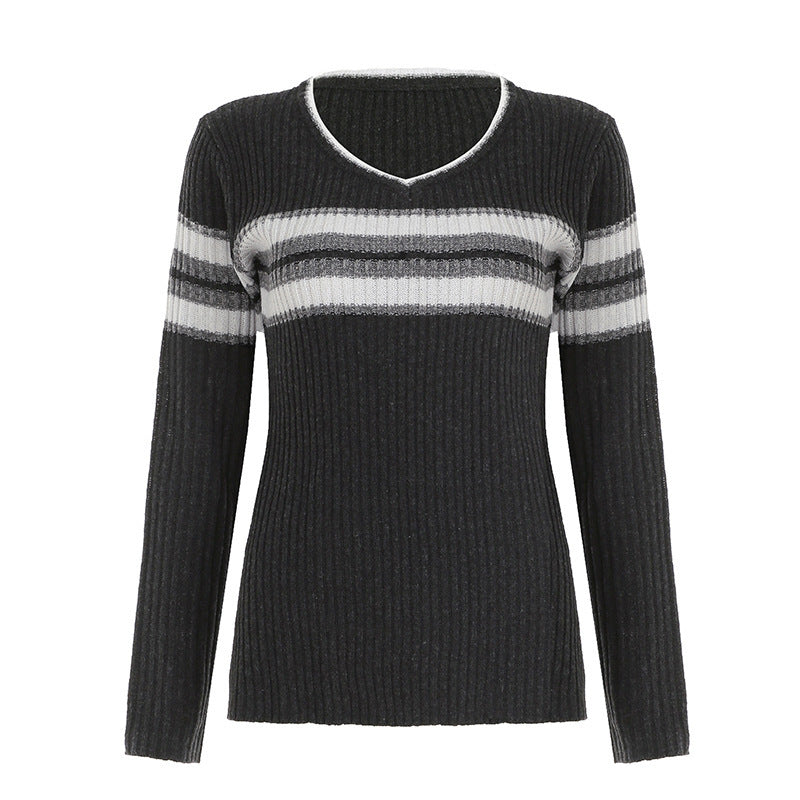 Damen Ribbed Pullover mit modernen Streifen R&B