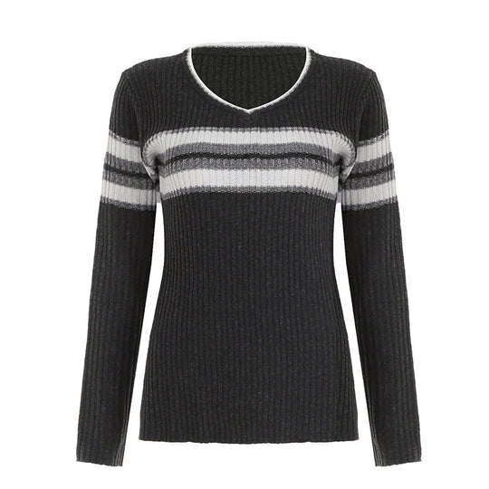 Damen Ribbed Pullover mit modernen Streifen R&B
