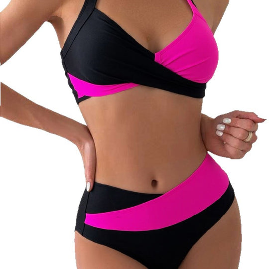 Damen Modischer Bikini mit asymmetrischem Schnitt und Kontrastdetails R&B