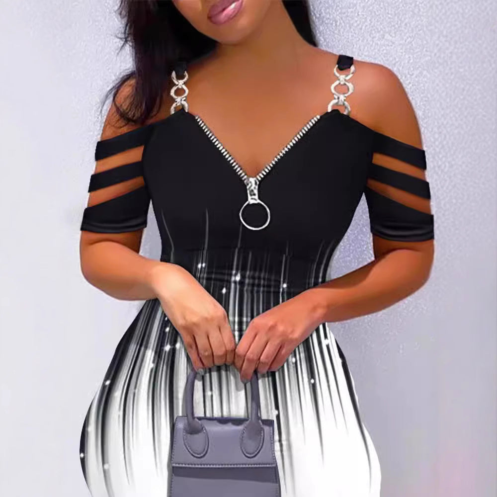 Damen Kleid mit Off-Shoulder-Design und Reißverschluss-Detail R&B
