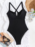 Damen Einteiliger Badeanzug mit neckischem V-Ausschnitt und raffinierten Trägerdetails R&B