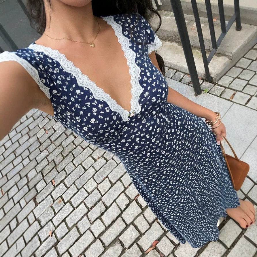 Damen Maxikleid mit floralem Muster und elegantem Spitzenbesatz R&B