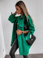 Damen Oversize-Chic Hemdenjacke mit Taschen und Knopfdetails